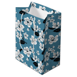 SACOLA PARA PRESENTES MÉDIA FLOR DE CEREJEIRA - SAKURA (AZUL FUMAÇA)
