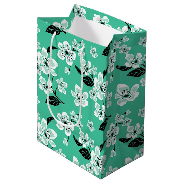 SACOLA PARA PRESENTES MÉDIA FLOR DE CEREJEIRA - SAKURA (MINT) (Frente inclinada)