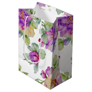 Sacola Para Presentes Média Flor de cor-de-água roxa-rosa-Elegante