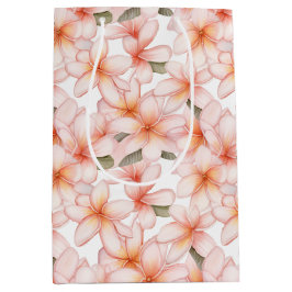 Sacola Para Presentes Média Flor de Flor Frangipani, Plumeria Rosa Pálida