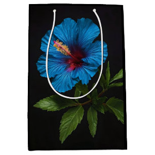 Sacola Para Presentes Média Flor De Hibisco Azul A Preto,