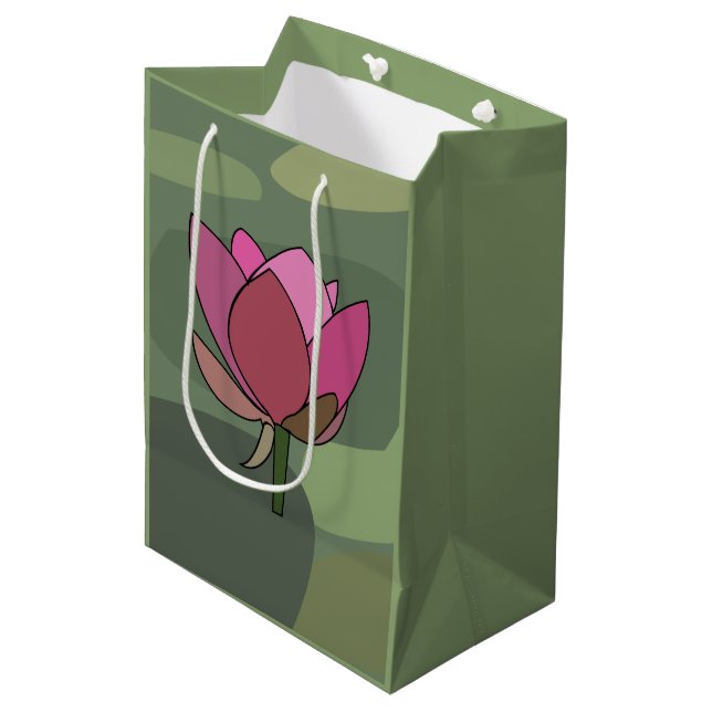 Sacola Para Presentes Média Flor de Lótus Rosa (Frente inclinada)