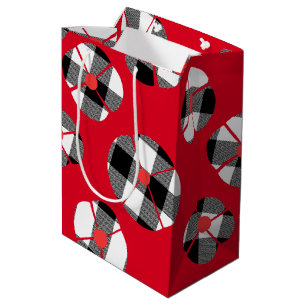 Sacola Para Presentes Média Flor De Xadrez Buffalo Em Vermelho