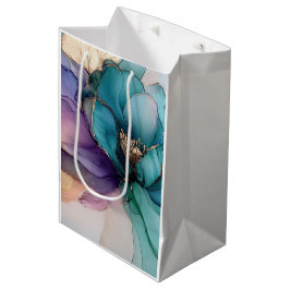Sacola Para Presentes Média Flor Dourada Azul Aquamarinha Roxa