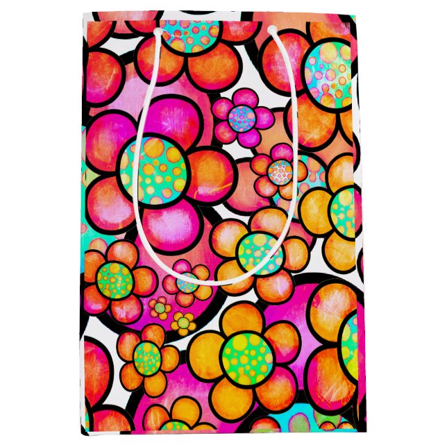 Sacola Para Presentes Média Flor retrógrado fungo (Frente)