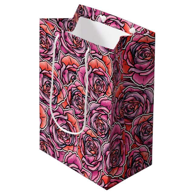 Sacola Para Presentes Média Flor Rosa colorido (Frente inclinada)