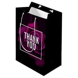 Sacola Para Presentes Média Flor Rosa vermelha Roxo Gótico Obrigado
