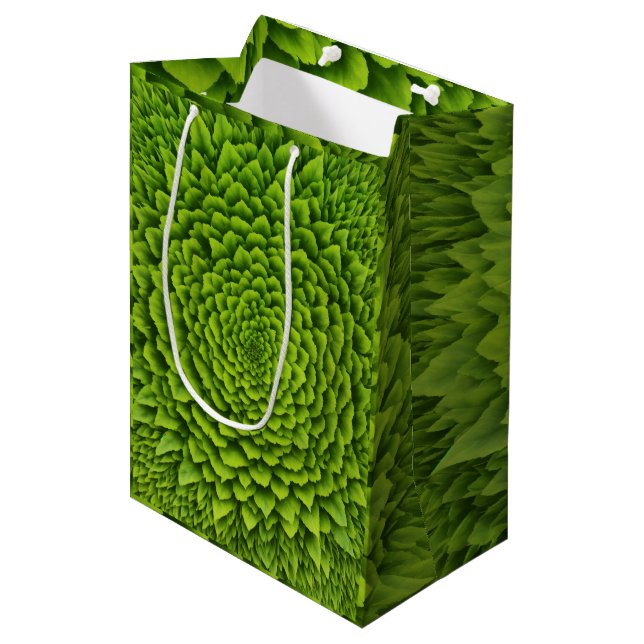 Sacola Para Presentes Média Floração Fractal Esmeralda (Frente inclinada)