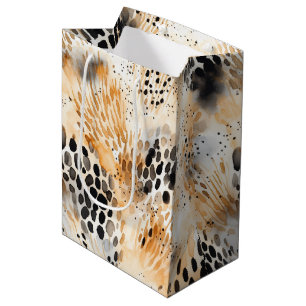 Sacola Para Presentes Média Florais Animal Leopardo Creme Preto Selvagem