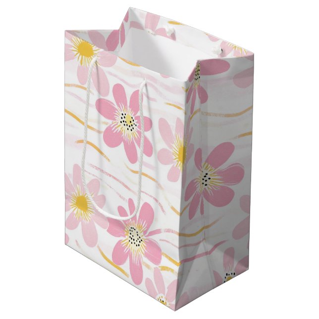 Sacola Para Presentes Média Florais Pastel Retrô (4) (Frente inclinada)