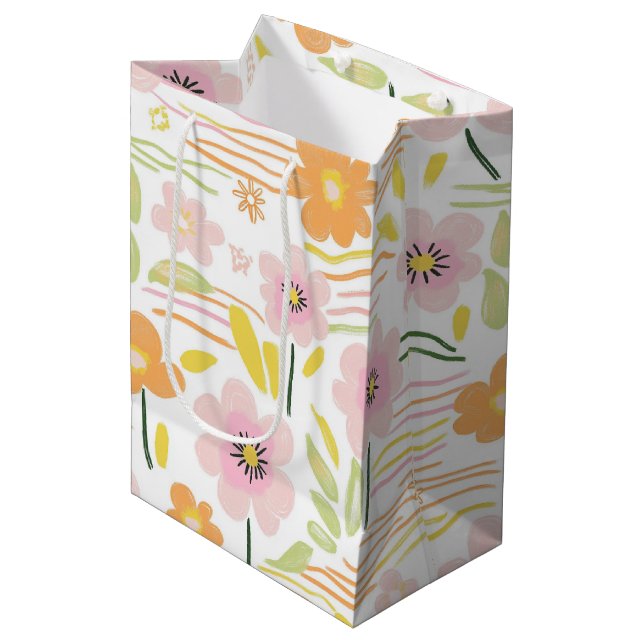 Sacola Para Presentes Média Florais Pastel Retrô (7) (Frente inclinada)
