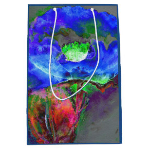 Sacola Para Presentes Média floral abstrato azul de abstrato de papoila