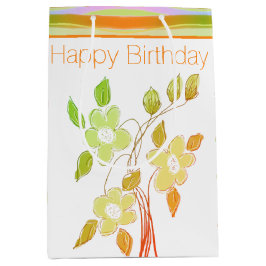 Sacola Para Presentes Média Floral Acentuado Com Laranja