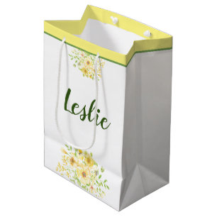 Sacola Para Presentes Média Floral aquarela amarela