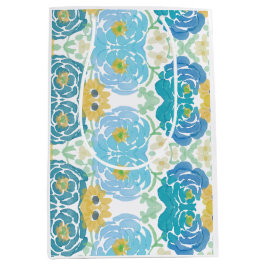 Sacola Para Presentes Média Floral Aquarela Azul e Amarelo