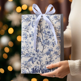 Sacola Para Presentes Média Floral Azul da Vintagem Francesa Elegante Personal