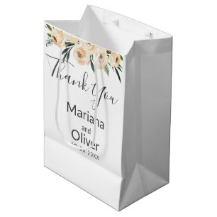 Sacola Para Presentes Média Floral Beige Blush em Casamento Branco