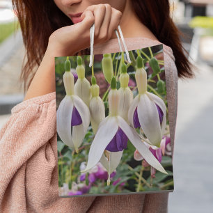 Sacola Para Presentes Média Floral da Fúchsia Púrpura e Branca