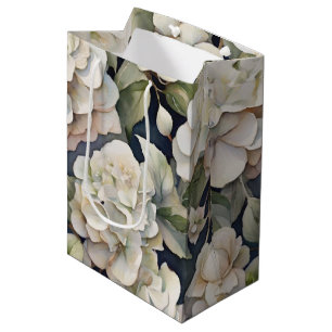 Sacola Para Presentes Média Floral de cor verde-rosa-marfim-esverdeado-esverde