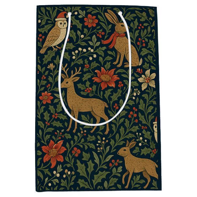 Sacola Para Presentes Média Floral de Natal Vitoriano  (Frente)