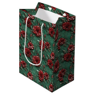 Sacola Para Presentes Média Floral de Rosas vermelhas Verdes
