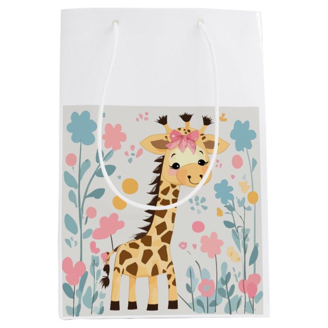 Sacola Para Presentes Média floral girafa (Frente)