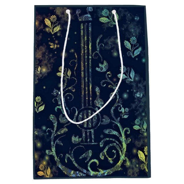 Sacola Para Presentes Média Floral Guitar Gift Bag (Frente)