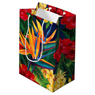 Sacola Para Presentes Média Floral havaiano do paraíso tropical
