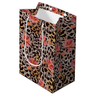 Sacola Para Presentes Média Floral Leopardo Elegante