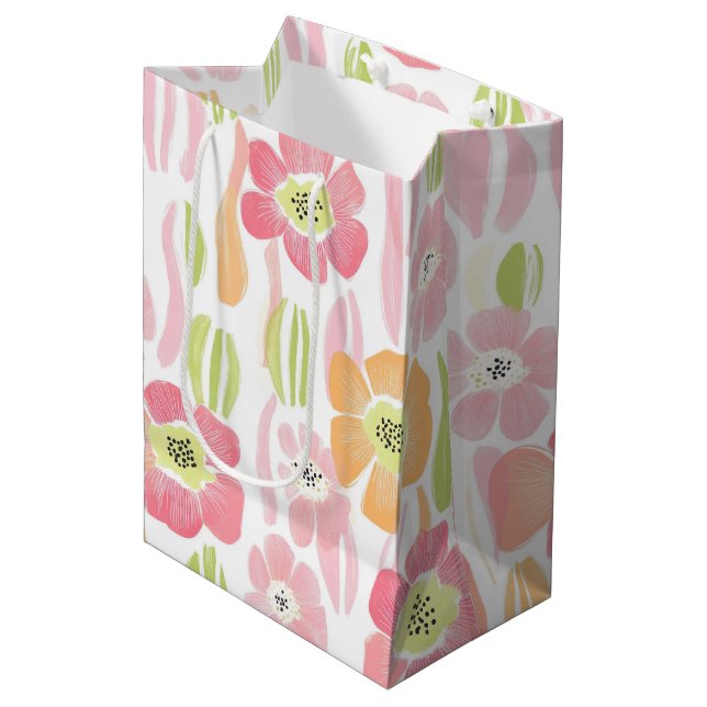 Sacola Para Presentes Média Floral Retro Pastel (1) (Frente inclinada)