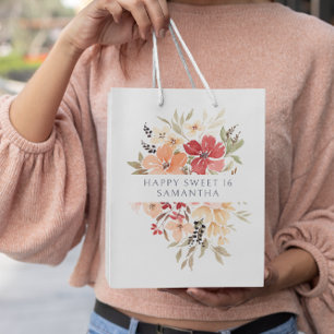 Sacola Para Presentes Média Floral Rosa Bonito Aniversário Personalizado