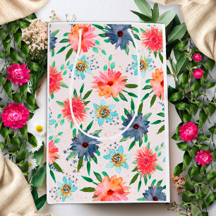 Sacola Para Presentes Média Floral Rosa Primavera Boho Dourado Floral Flor Sil