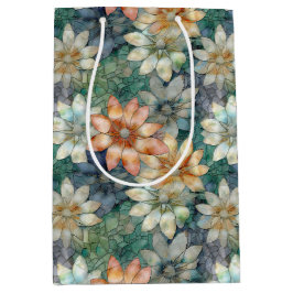 Sacola Para Presentes Média Floral Verde Azul Branco Pêssego