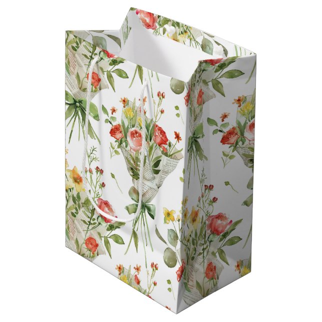 Sacola Para Presentes Média Flores Amarelas Vermelhas Aniversário (Frente inclinada)