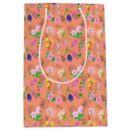 Sacola Para Presentes Média Flores aquáticas selvagens a laranja