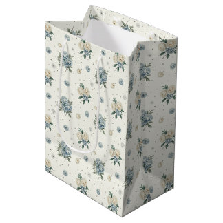 Sacola Para Presentes Média Flores Azuis Elegantes