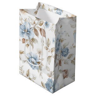 Sacola Para Presentes Média Flores Azuis Românticas Bonitas Casamento