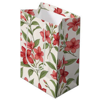 Sacola Para Presentes Média Flores Botânicas Vermelhas Elegantes