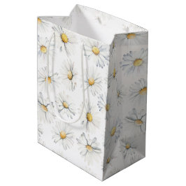 Sacola Para Presentes Média Flores Brancas de Margarida Boho Botânico Aquarela