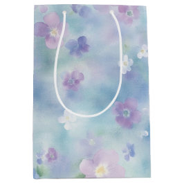 Sacola Para Presentes Média Flores Brancas e Lilás Bonitas Chuva de Bênçãos