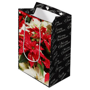 Sacola Para Presentes Média Flores Brancas Festivas Poinsettia Floral
