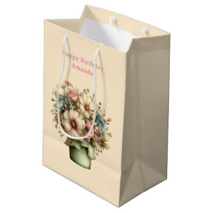 Sacola Para Presentes Média Flores Caprichosas em um Vaso de Plantas Natalício