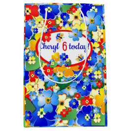 Sacola Para Presentes Média Flores Coloridas Idade do Aniversário