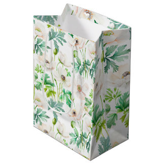 Sacola Para Presentes Média Flores de anêmona branca pintadas em creme