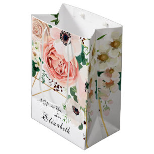 Sacola Para Presentes Média Flores De Blush De Pêssego Cor-De-Rosa Elegante