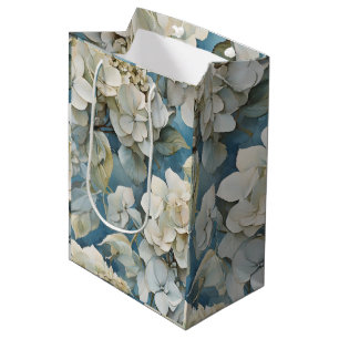 Sacola Para Presentes Média Flores de cor azul-d'água, cor Elegante