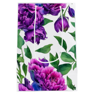 Sacola Para Presentes Média Flores de cor-de-água magenta-púrpura escura, flor