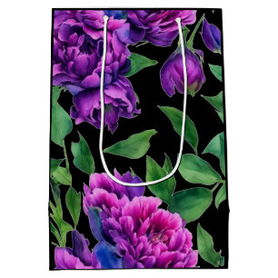 Sacola Para Presentes Média Flores de cor-de-água magenta-púrpura escura, flor