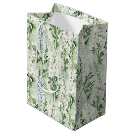Sacola Para Presentes Média Flores de Delphinium Branco Lavanda Chá de Noiva