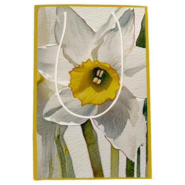 Sacola Para Presentes Média Flores de Íris em Aquarela Moderna (Frente)